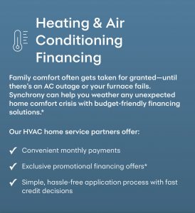 Synchrony logo, our trusted partner in heating & air conditioning financing
